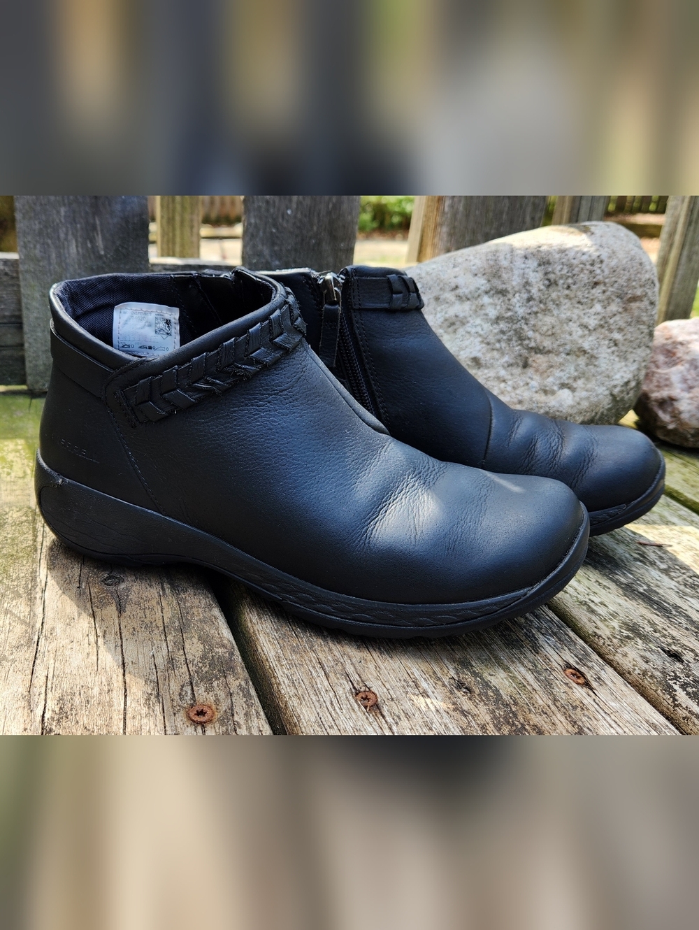 Merrell Women's Black Leather Ankle Shoes with Braided Trim